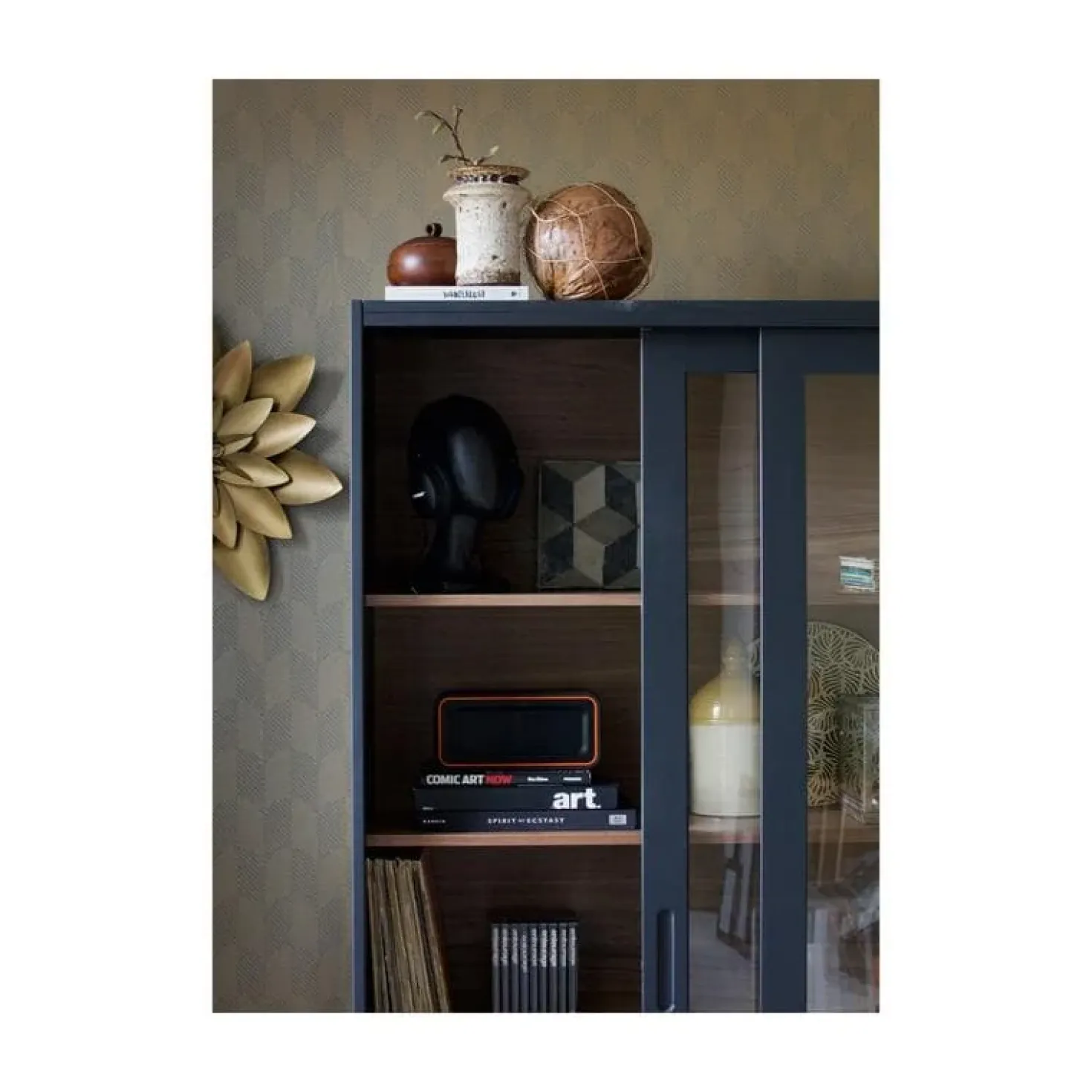 James Vitrinekast zwart/walnoot 125cm