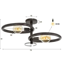 Jane 2-lichts Plafondlamp Artic zwart