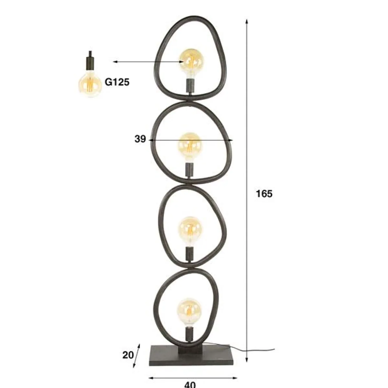 Jane 4-lichts Vloerlamp Artic zwart