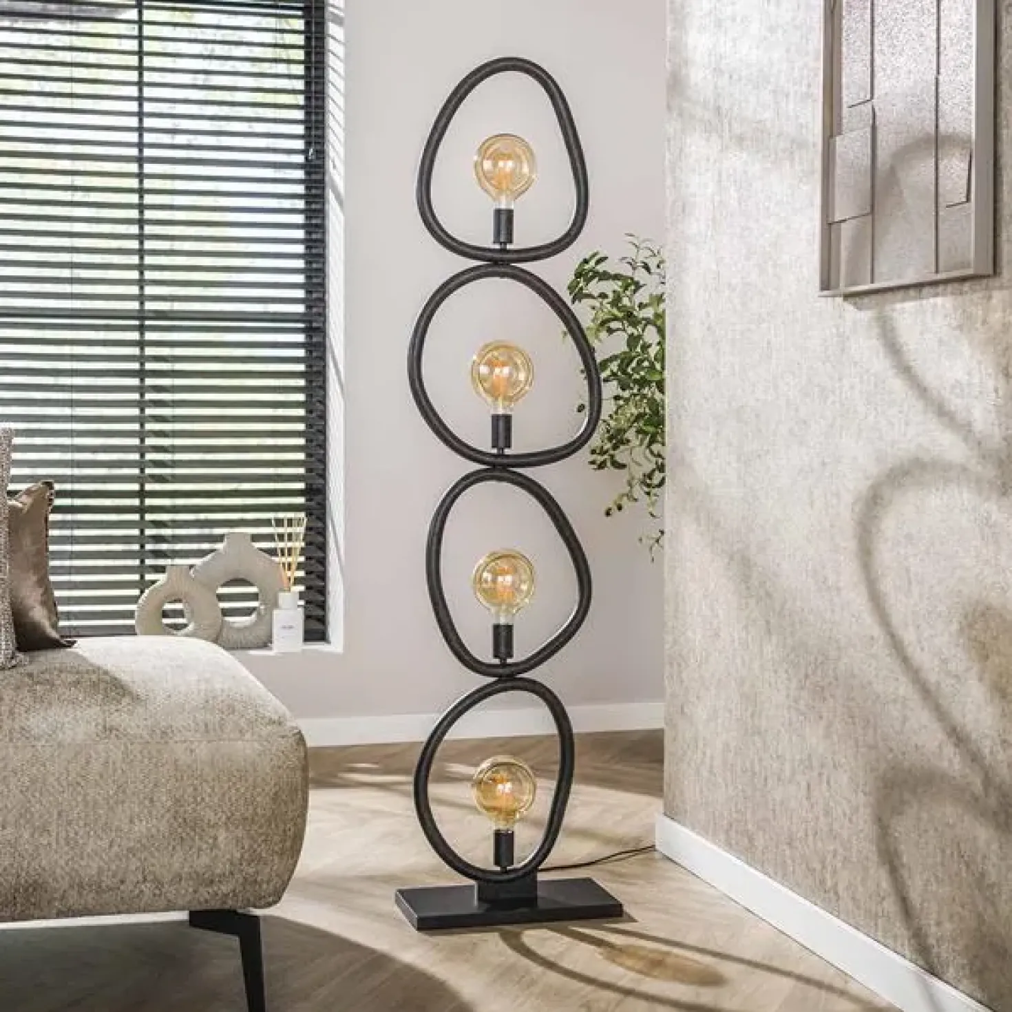 Jane 4-lichts Vloerlamp Artic zwart