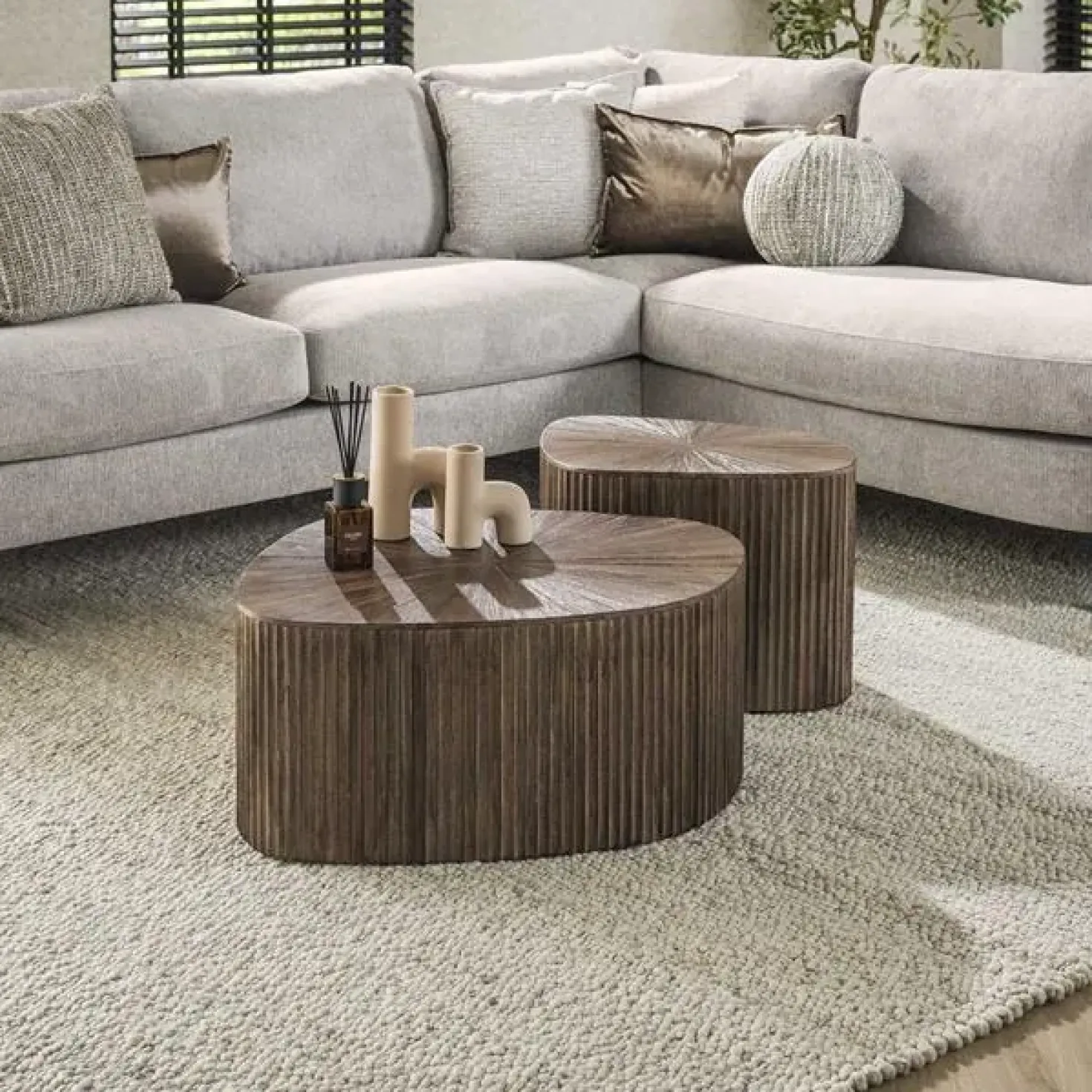 Jill Salontafel XL set van 2 driehoekig Teakhout