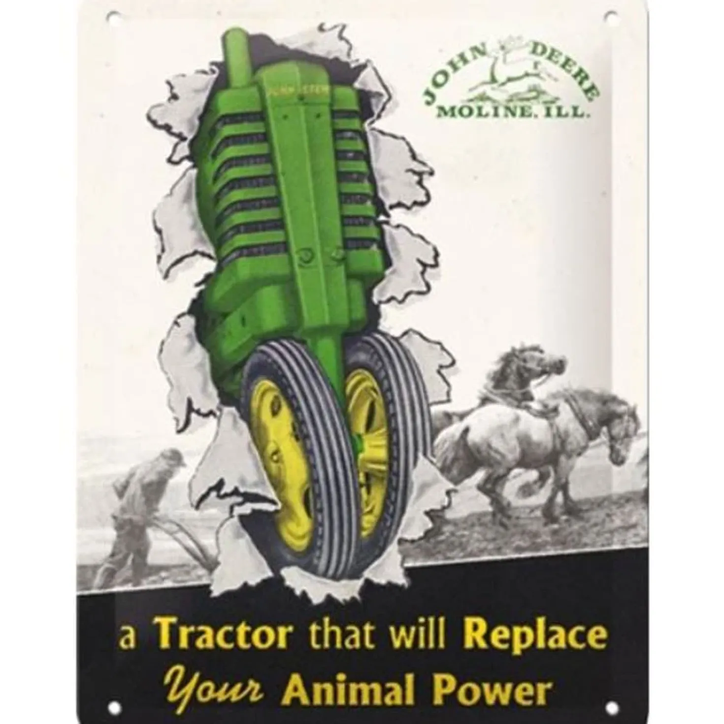 John Deere animal power - metalen bord