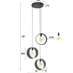 Juno 3-lichts Hanglamp Charcoal