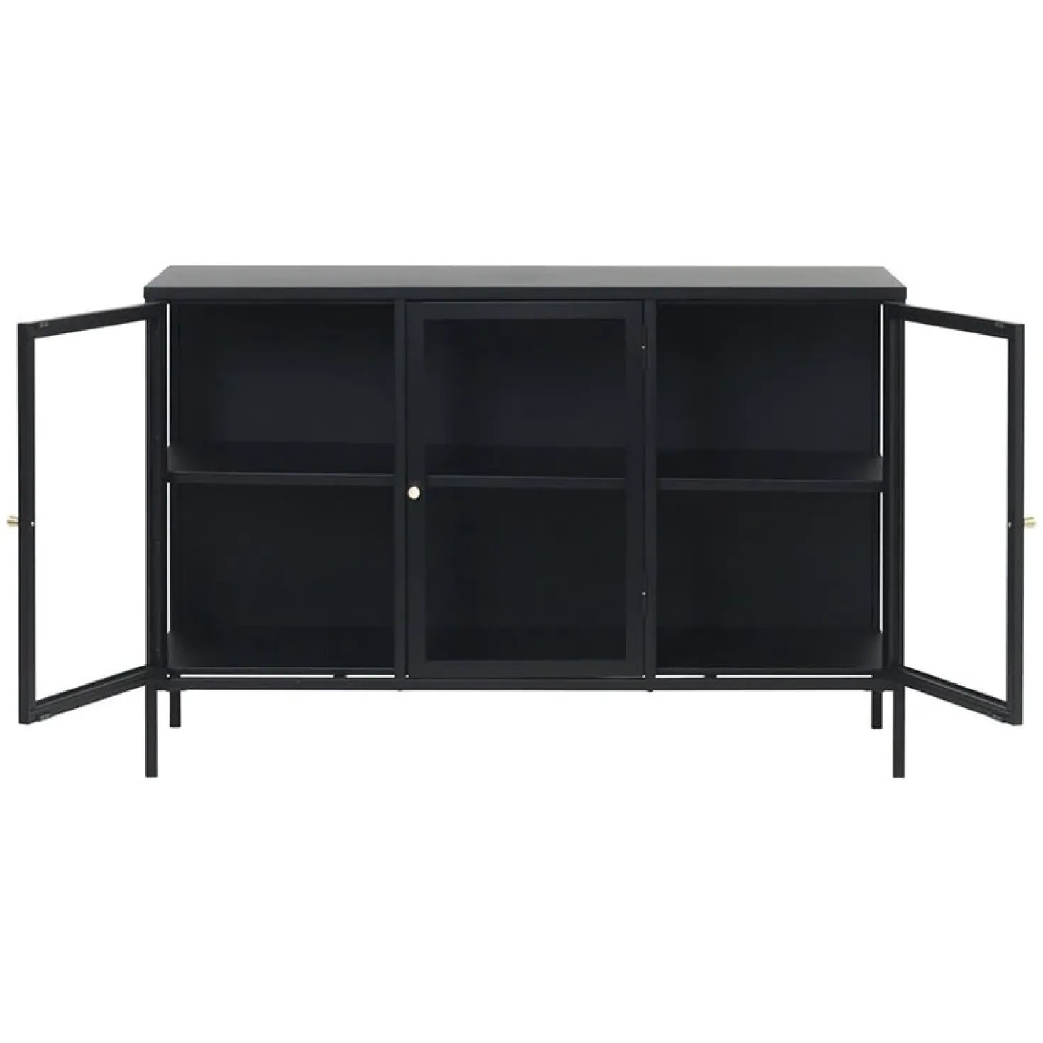 Kaya 3 deurs vitrinekast zwart metaal 132cm