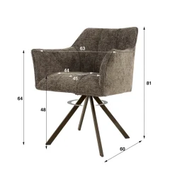 Kelly Eetkamerstoel Hoven taupe met bruin bronzen poot