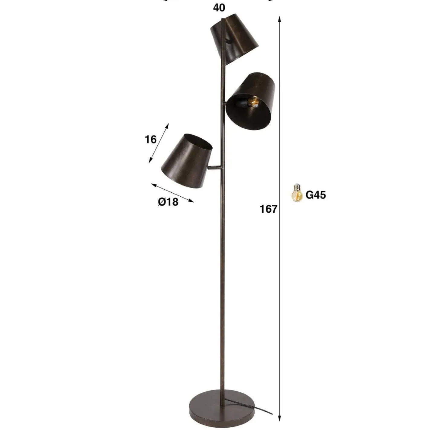 Kenan 3-lichts Vloerlamp Bruin