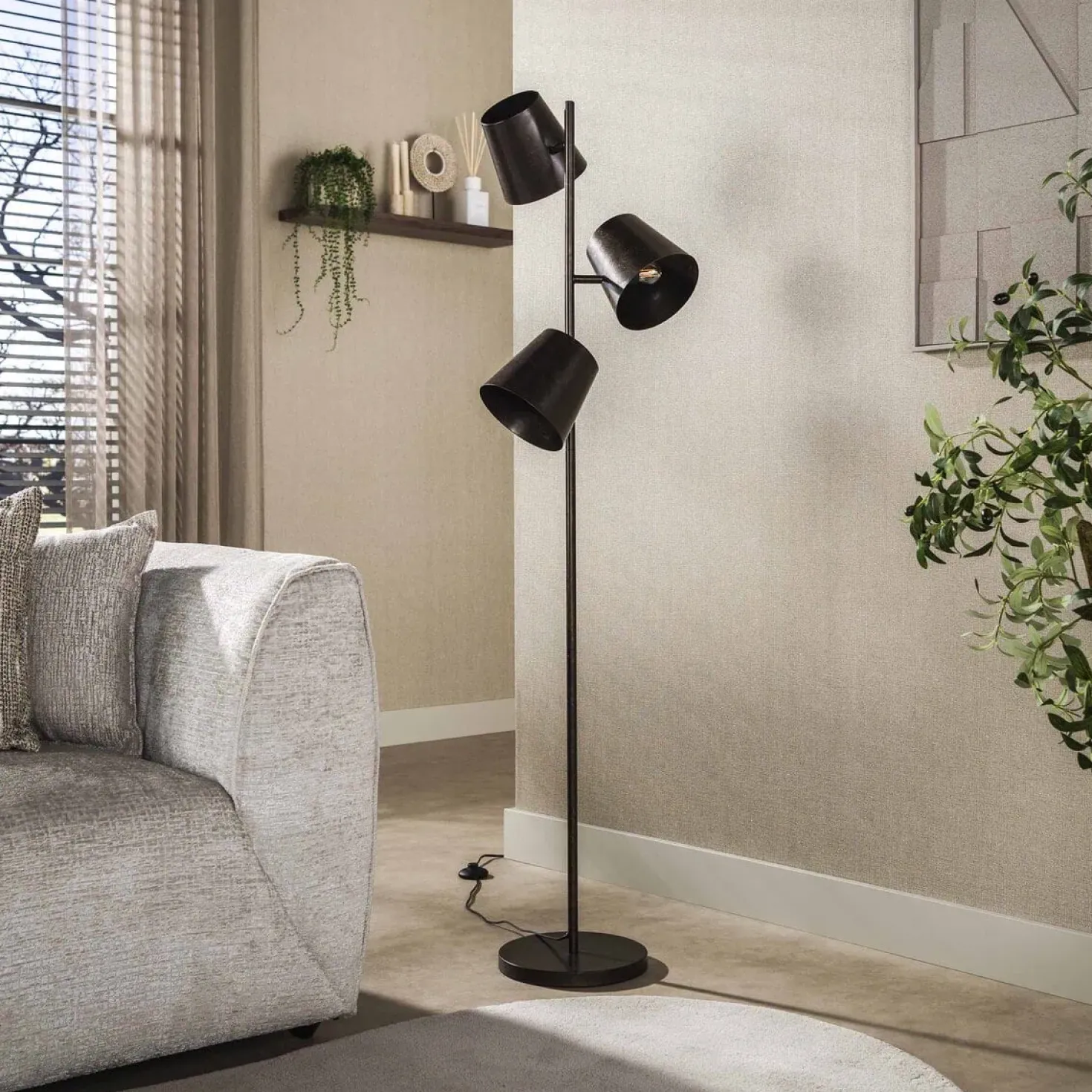 Kenan 3-lichts Vloerlamp Bruin