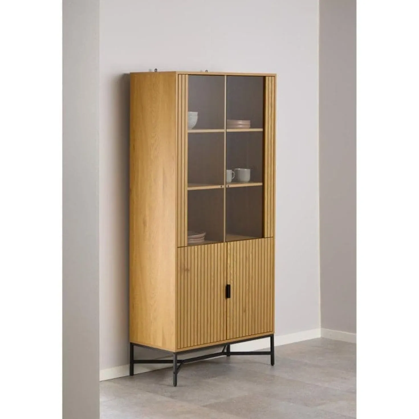Lexora Vitrinekast Eiken lichtbruin 80cm