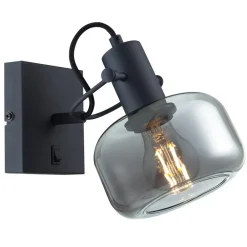 Lior 1-lichts Wandlamp Zwart Smoke Glas