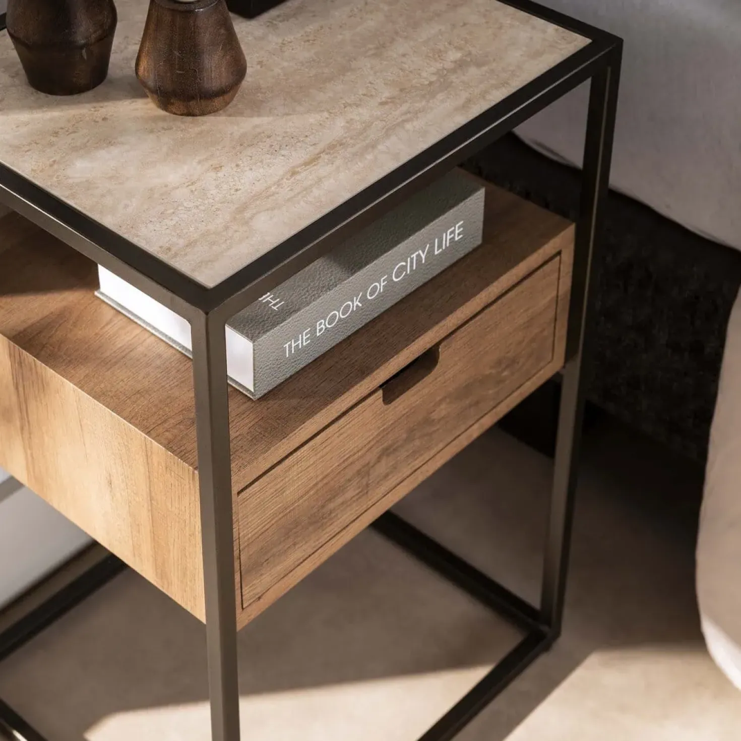 Lois Nachtkastje 1 lade Travertine 40cm