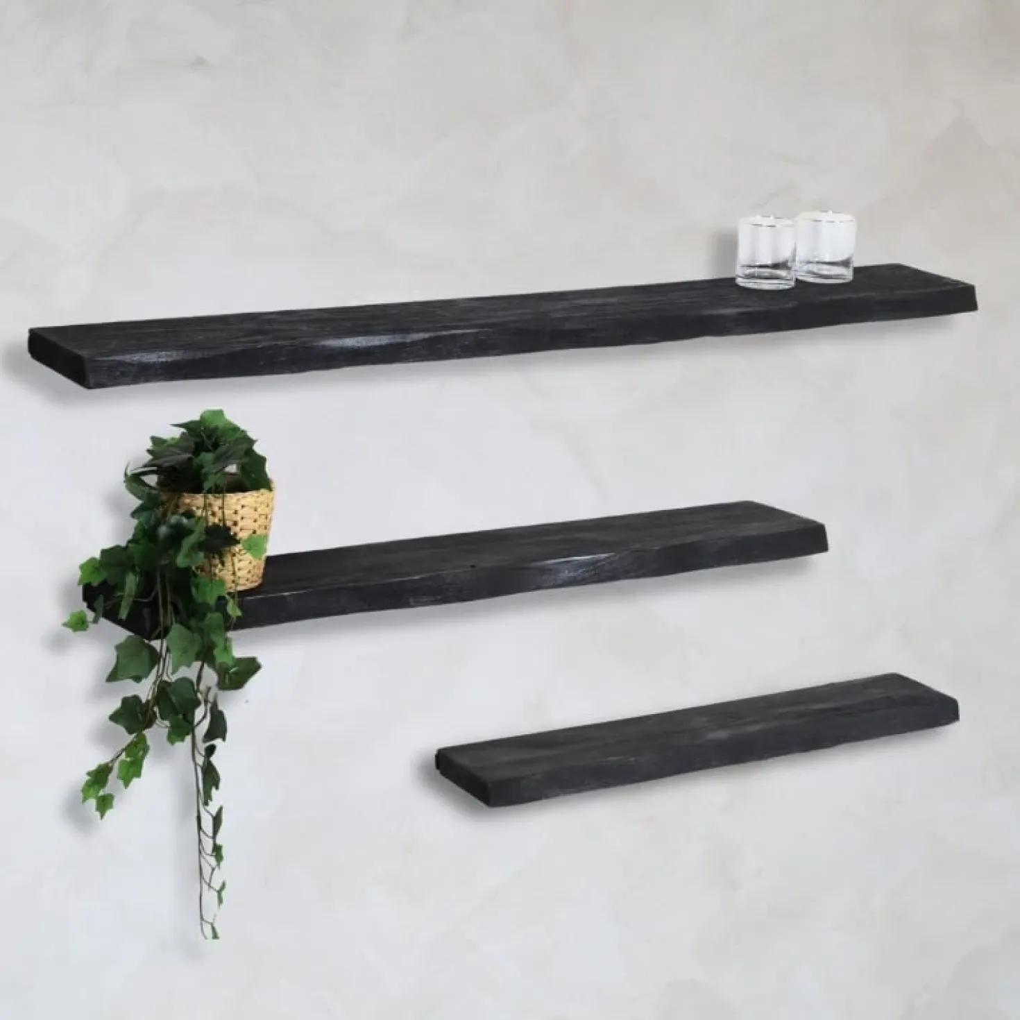 Londo wandplank zwevend Zwart Mangohout 120cm