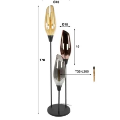Lucario 3-lichts Vloerlamp XL Mixglas