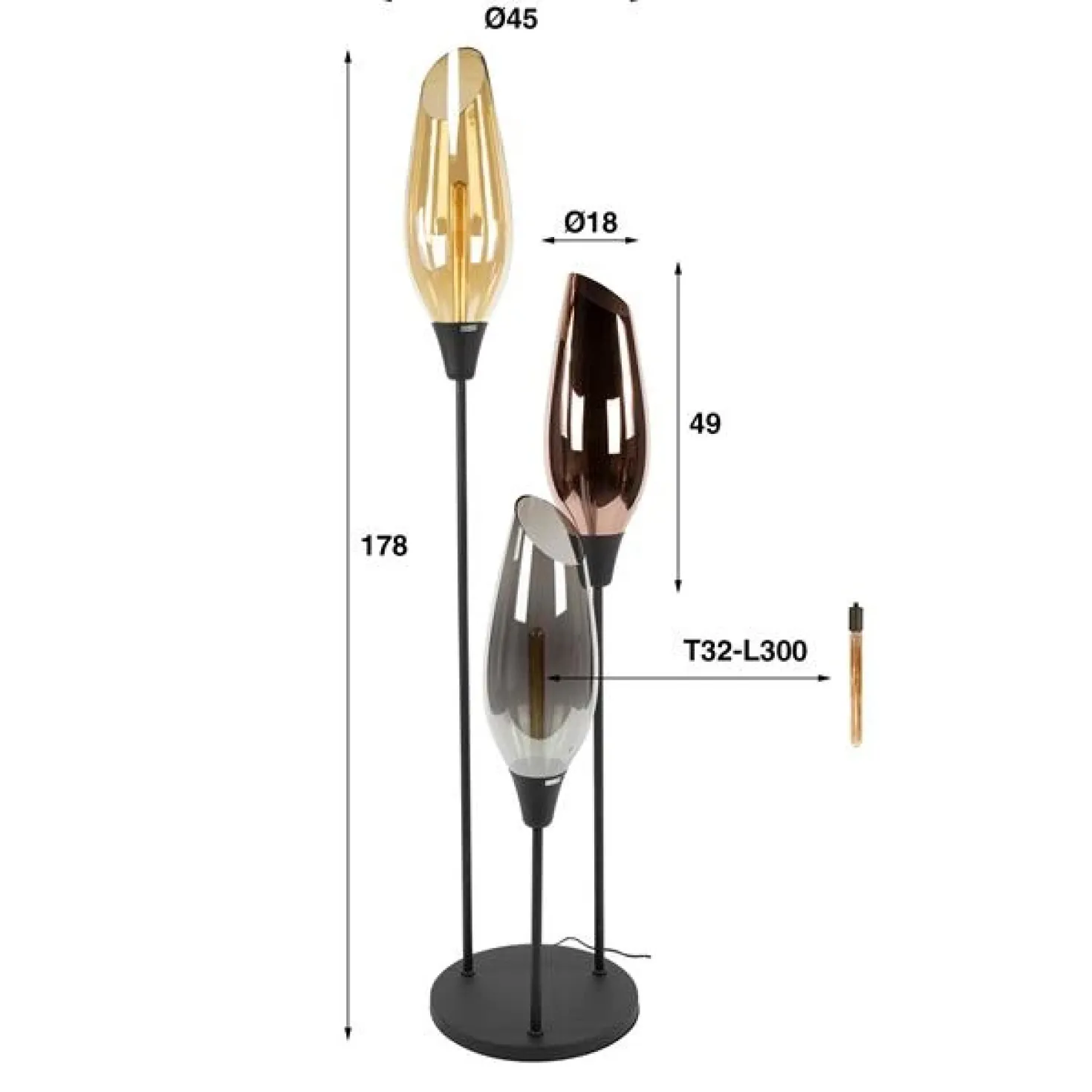 Lucario 3-lichts Vloerlamp XL Mixglas