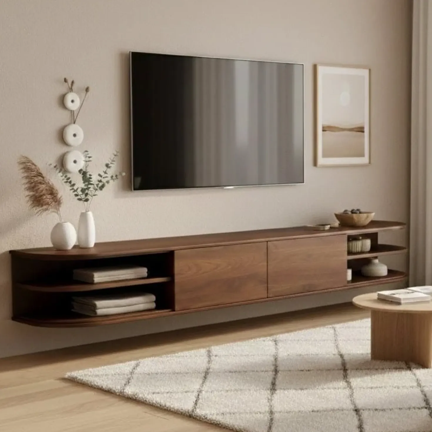 Luca zwevend Tv meubel Walnoot 220 cm