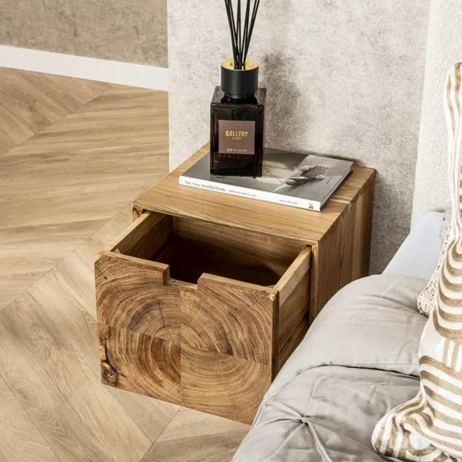 Lugano Zwevend Nachtkastje Acaciahout naturel 35cm