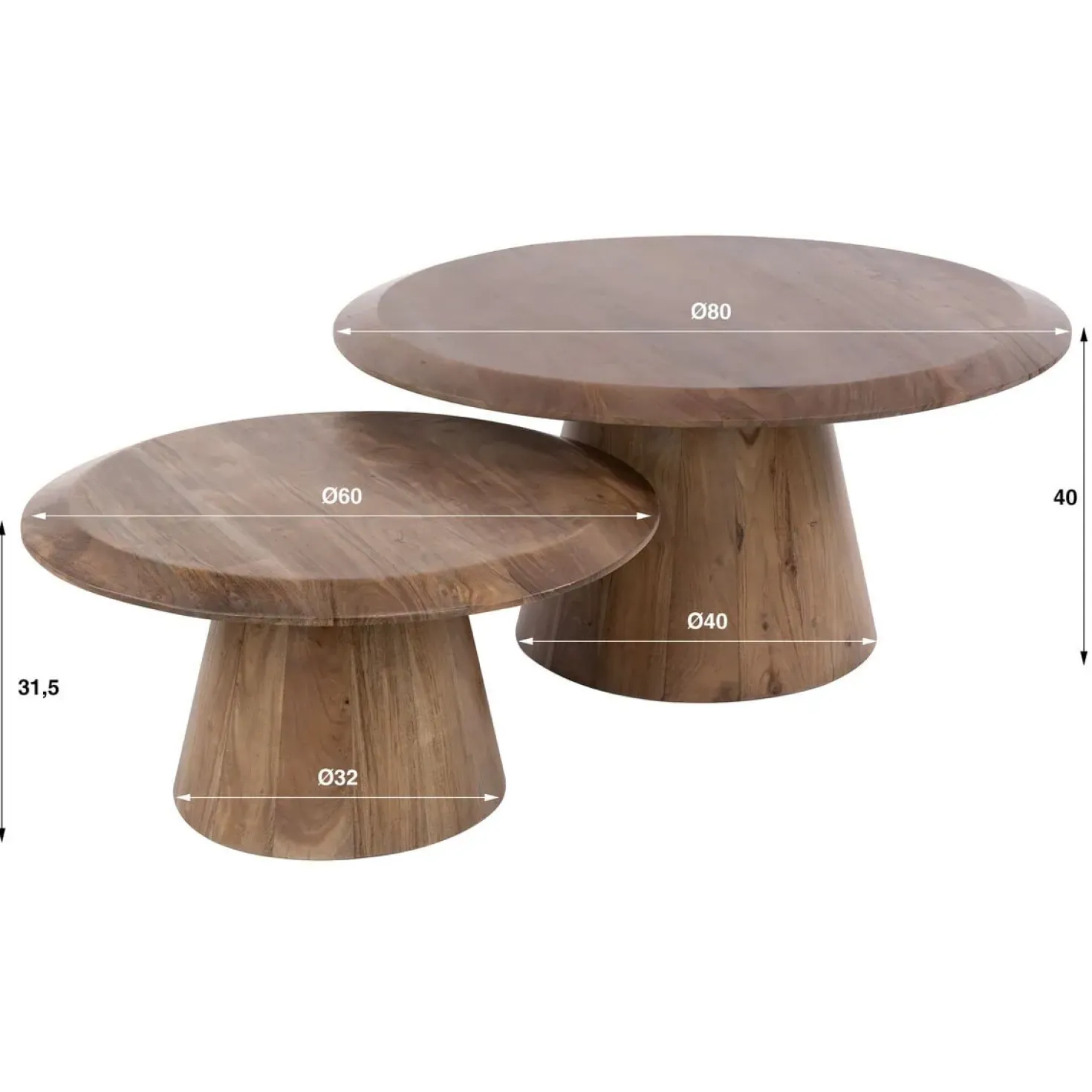 Luna Salontafel set van 2 rond Acaciahout