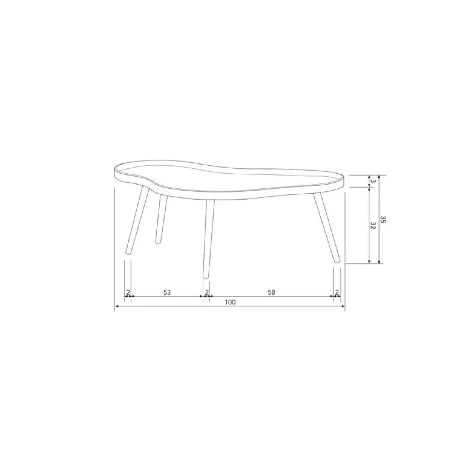 Mae Salontafel organisch hout alpaca 100cm