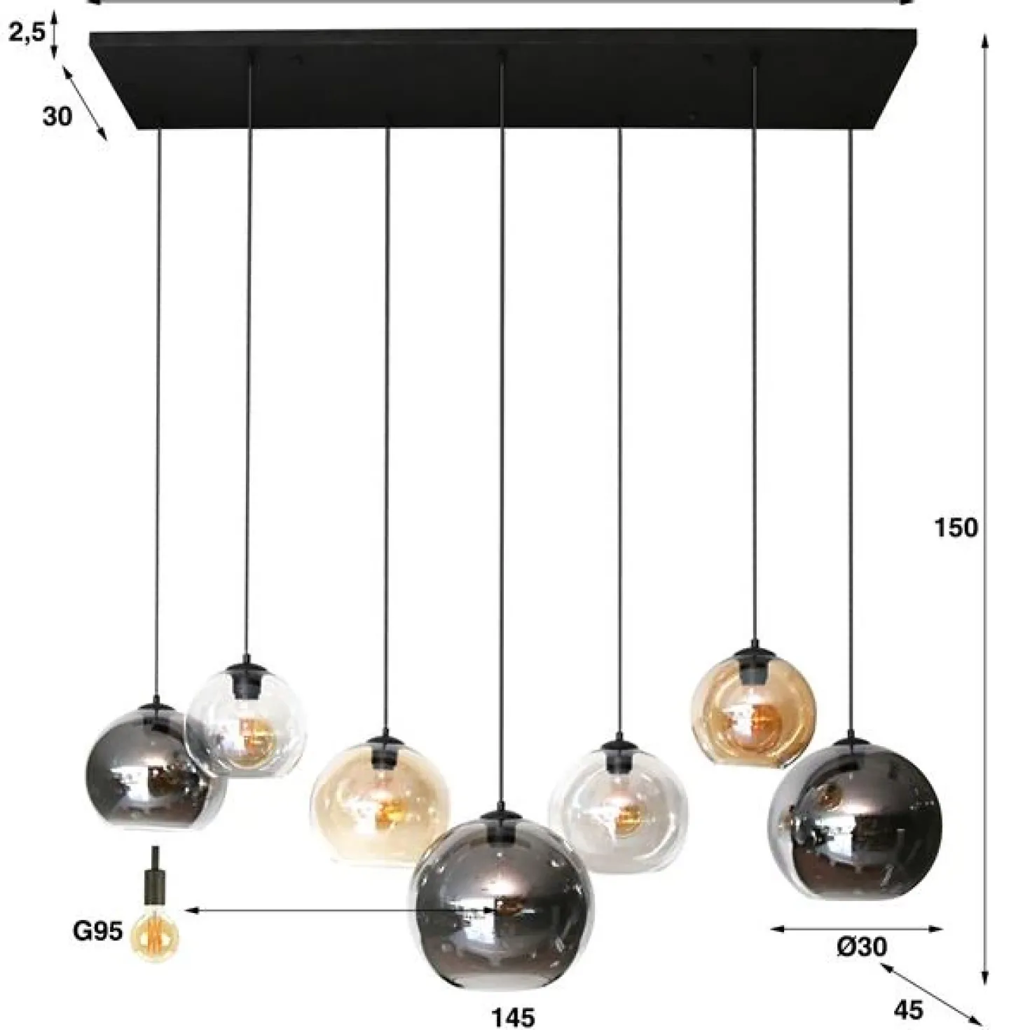 Marble 7-lichts glazen hanglamp