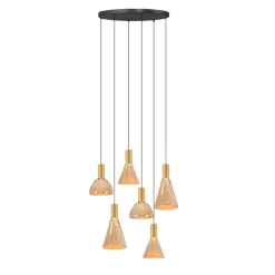 Marlo 6-lichts getrapte Hanglamp Amber glas