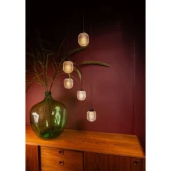 Mary 5-lichts Hanglamp getrapt glas