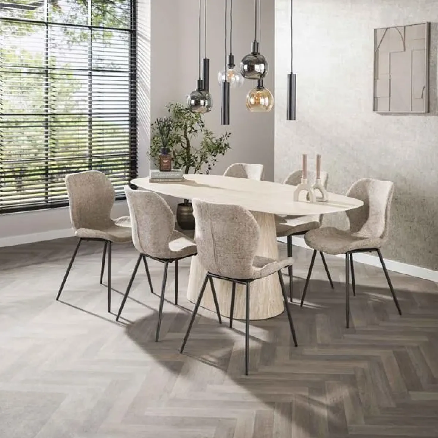 Matteo Eettafel Deens ovaal Travertin 180cm