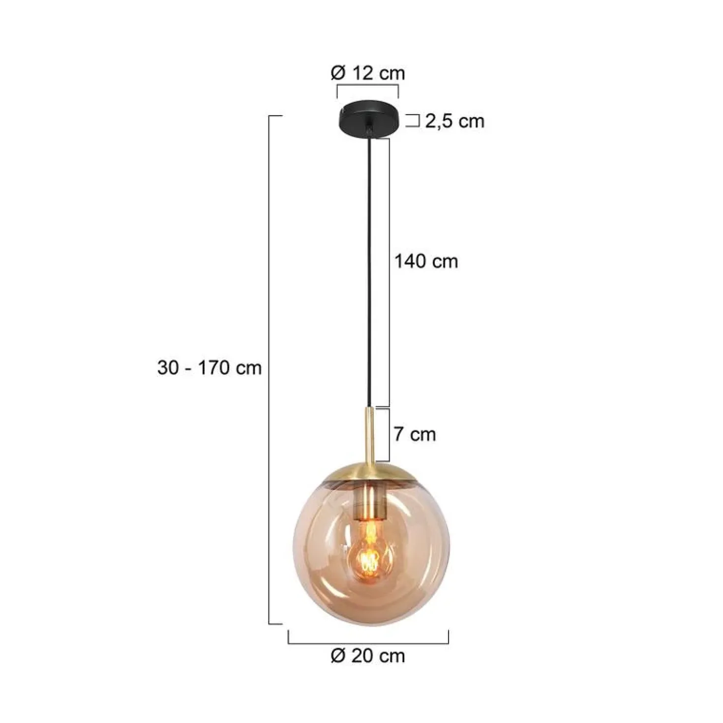 Maya 1-lichts Hanglamp 20cm Amber