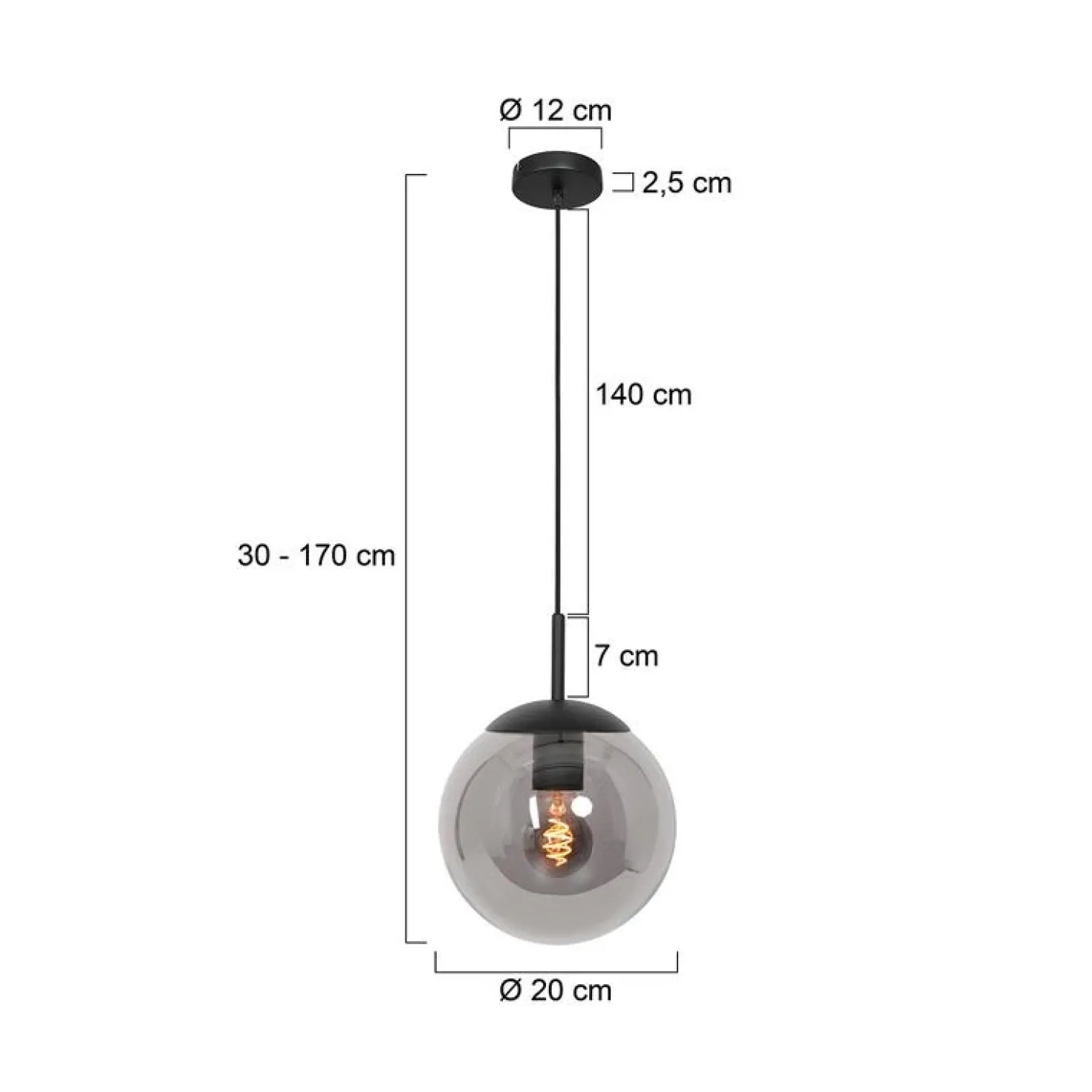Maya 1-lichts Hanglamp 20cm Smoke