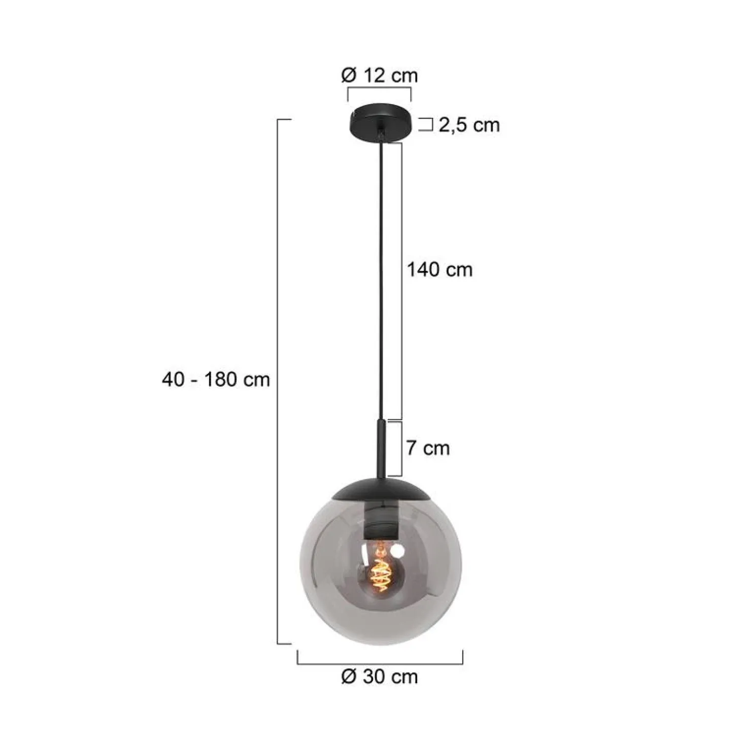 Maya 1-lichts Hanglamp 30cm Smoke