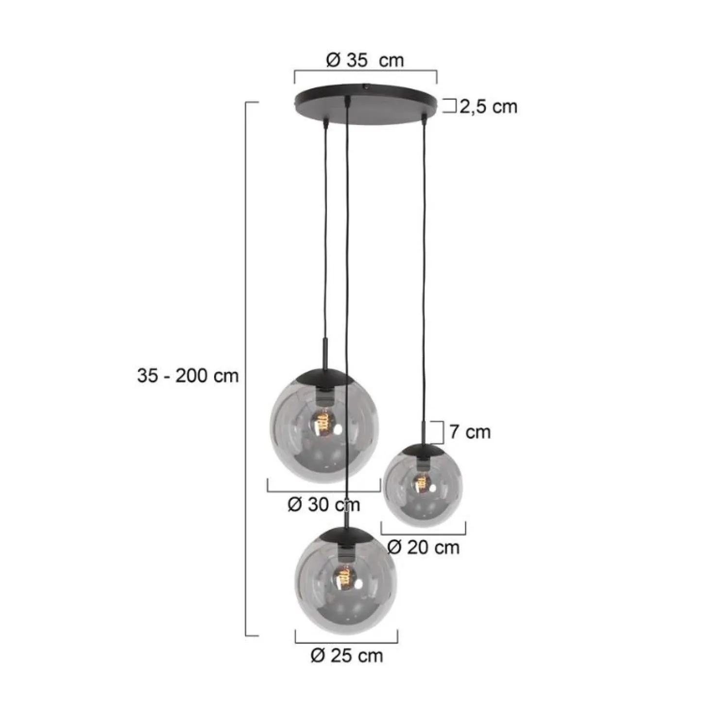 Maya 3-lichts Hanglamp Getrapt Smoke