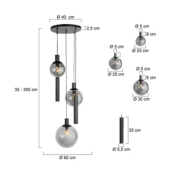 Maya 3+2 lichts Hanglamp Getrapt Smoke
