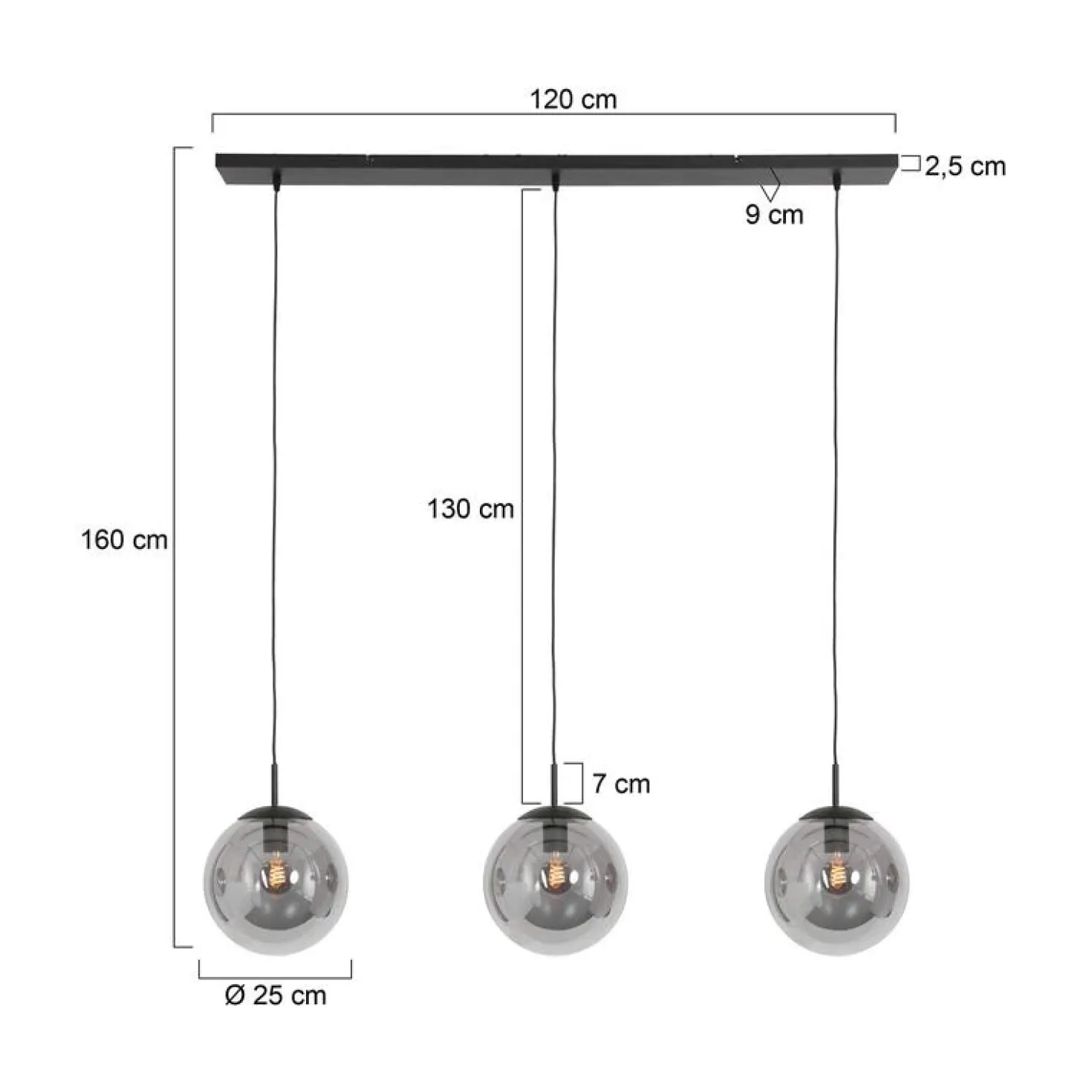 Maya 3-lichts Hanglamp Smoke