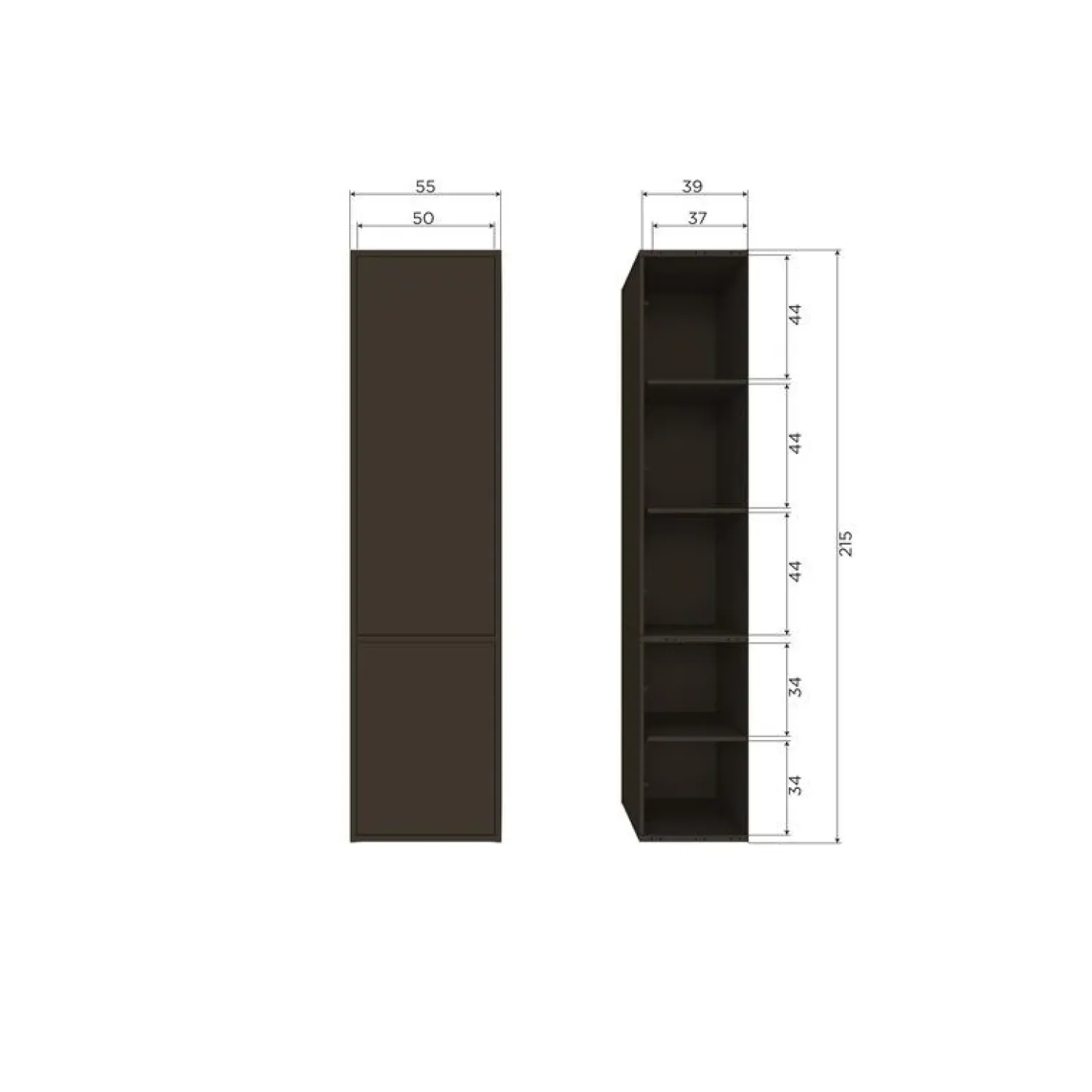 Meggy Wandkast Smal Grenen Middenbruin 55cm