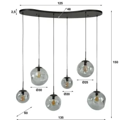 Mika 6-lichts Hanglamp Smoke