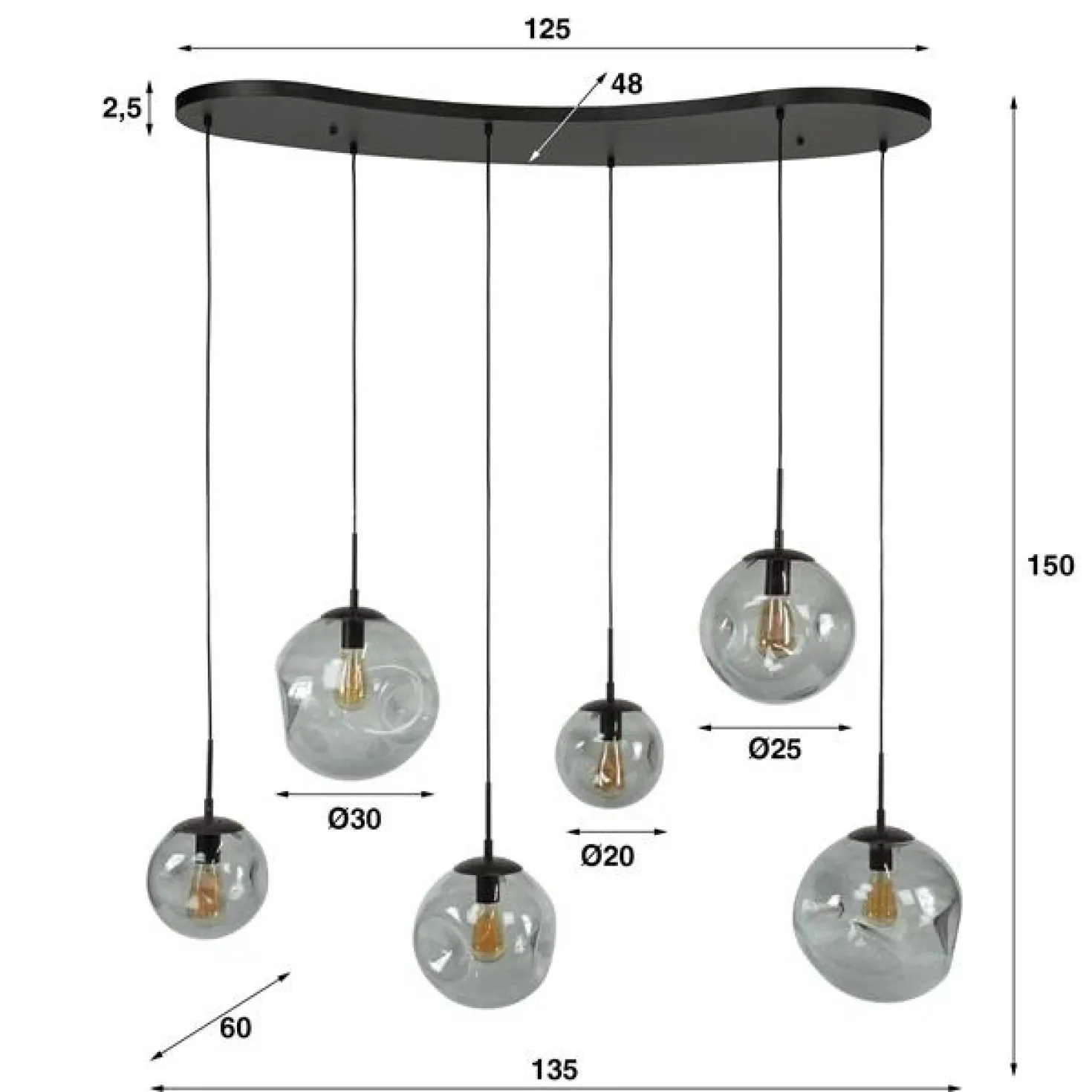 Mika 6-lichts Hanglamp Smoke