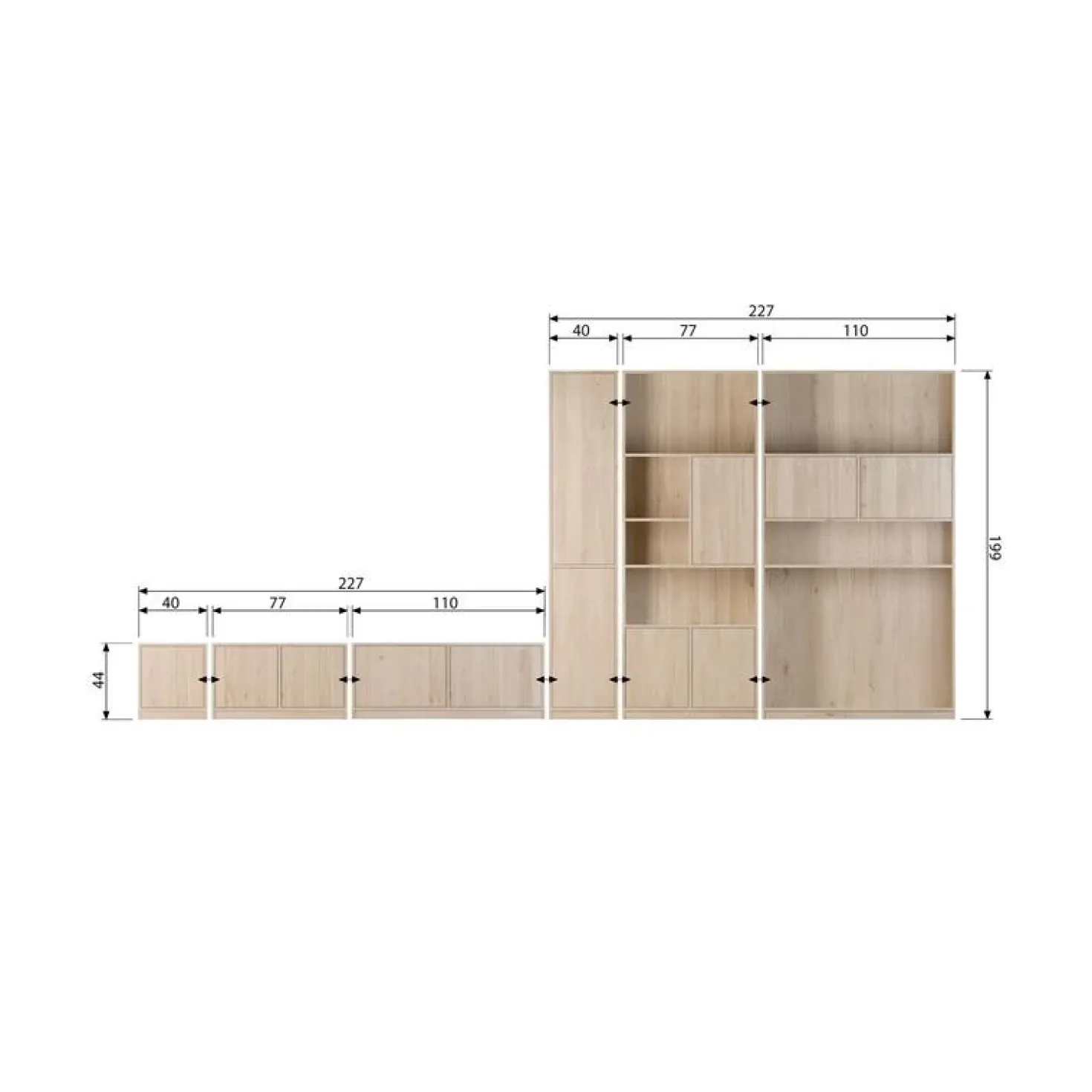 Modulair Bovenkast Eiken Naturel Mat 110cm
