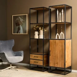 Morada boekenkast industrieel Warm mangohout 1-deurs 55cm