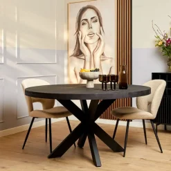 Morada eettafel industrieel rond mangohout zwart 130cm