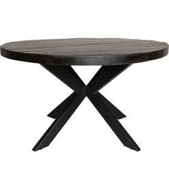 Morada eettafel industrieel rond mangohout zwart 130cm