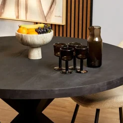 Morada eettafel industrieel rond mangohout zwart 130cm