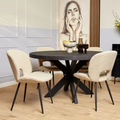Morada eettafel industrieel rond mangohout zwart 130cm