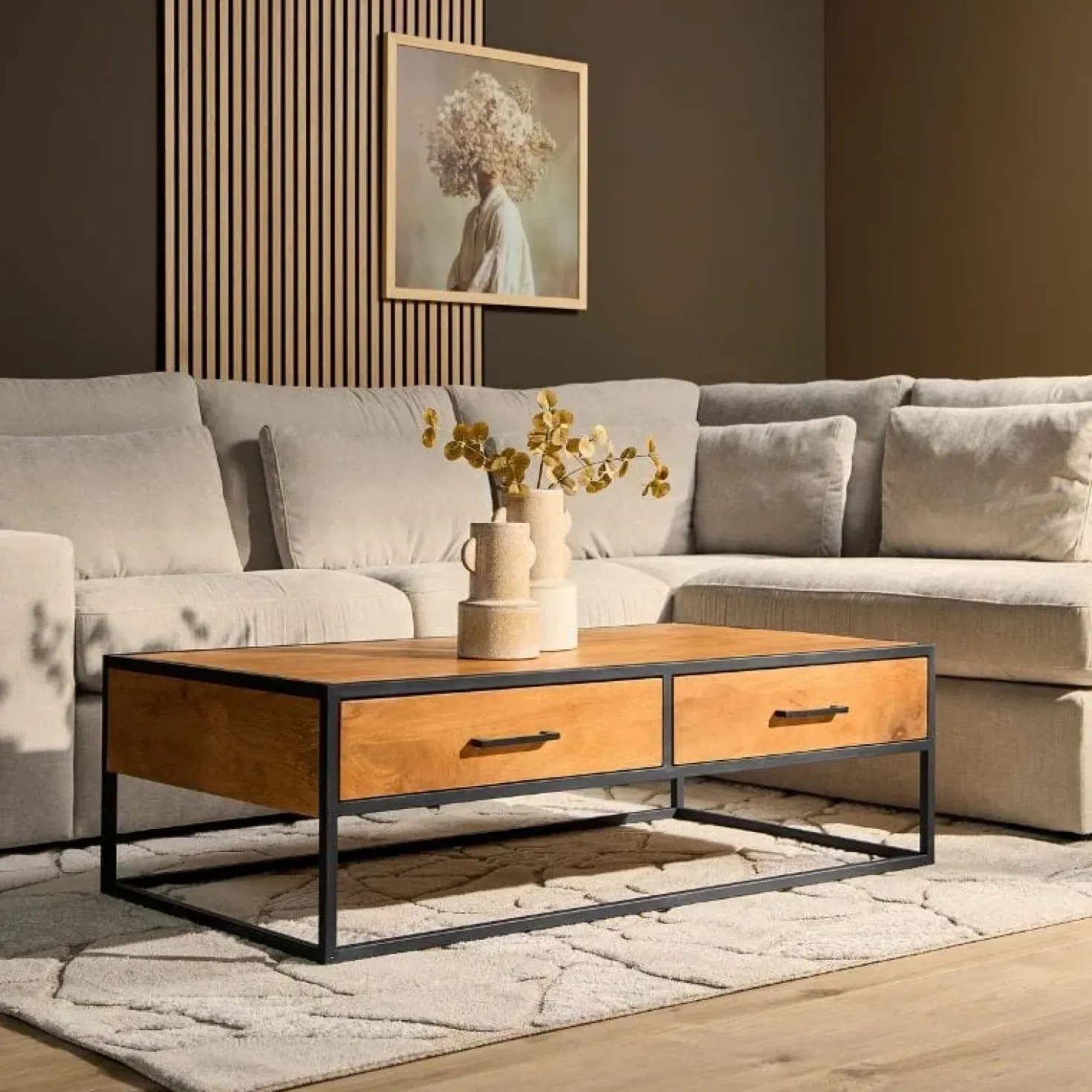 Morada salontafel industrieel rechthoek Warm mangohout