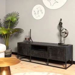 Morada tv meubel industrieel mangohout zwart 145cm