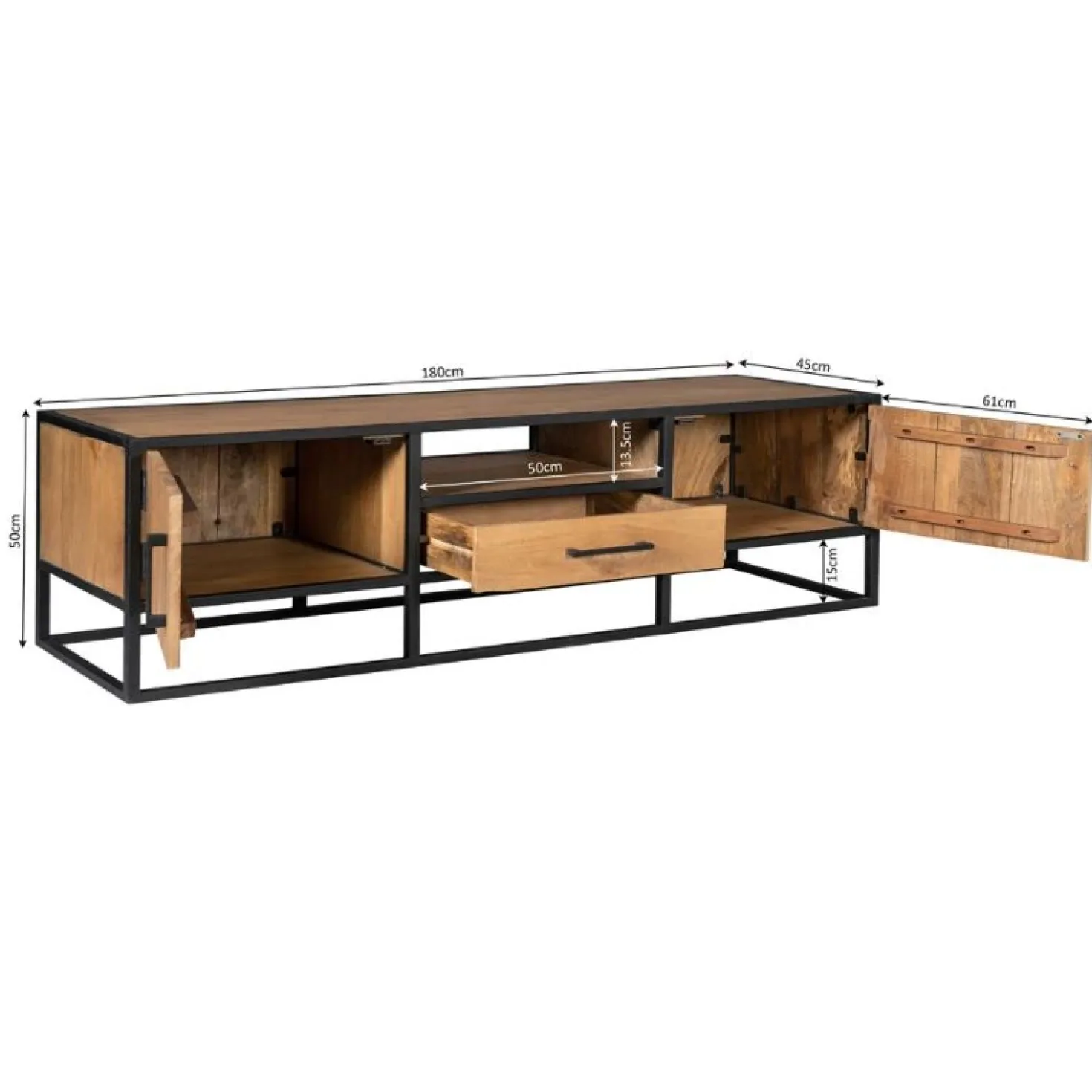 Morada tv meubel industrieel Warm mangohout 180cm