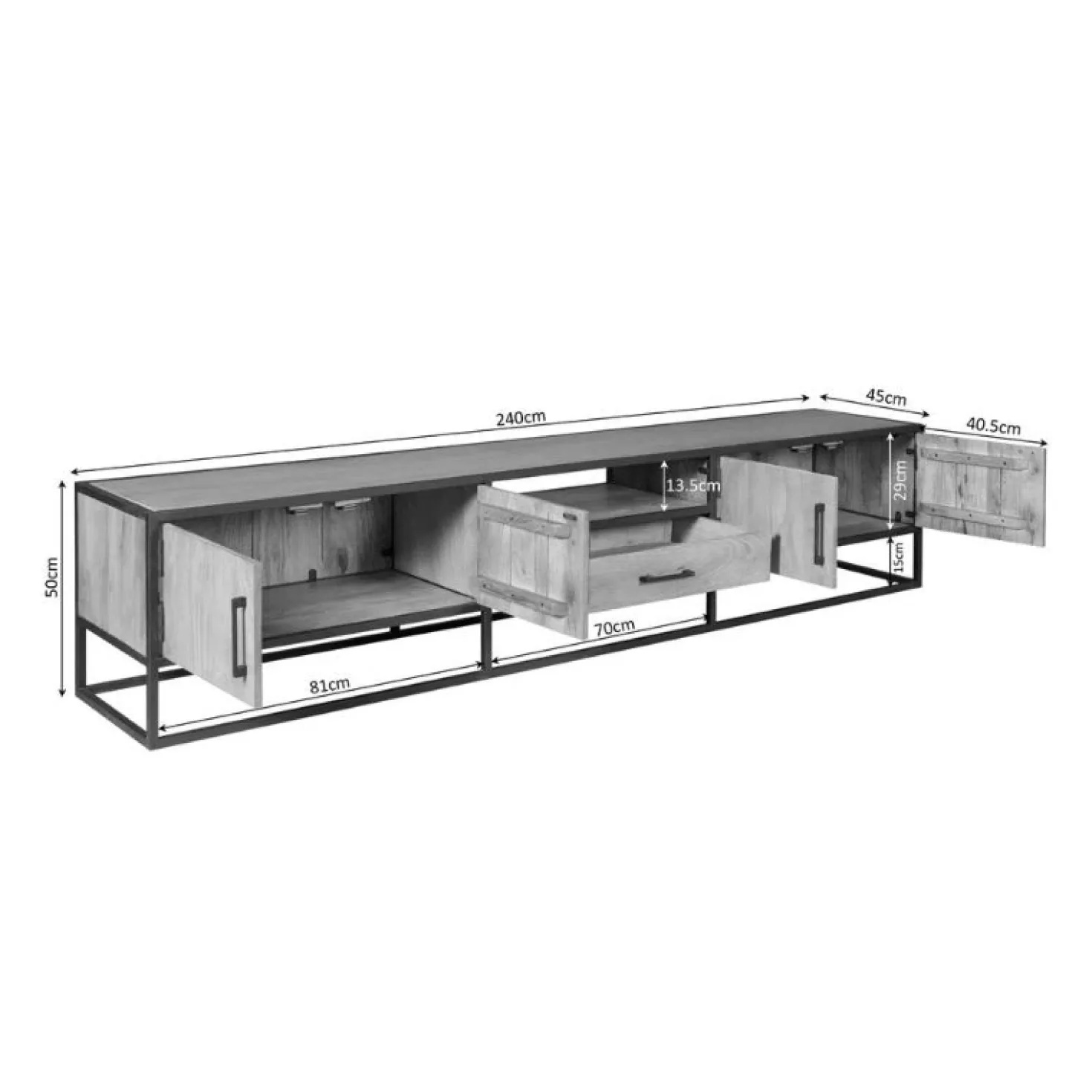 Morada tv meubel industrieel Warm mangohout 240cm