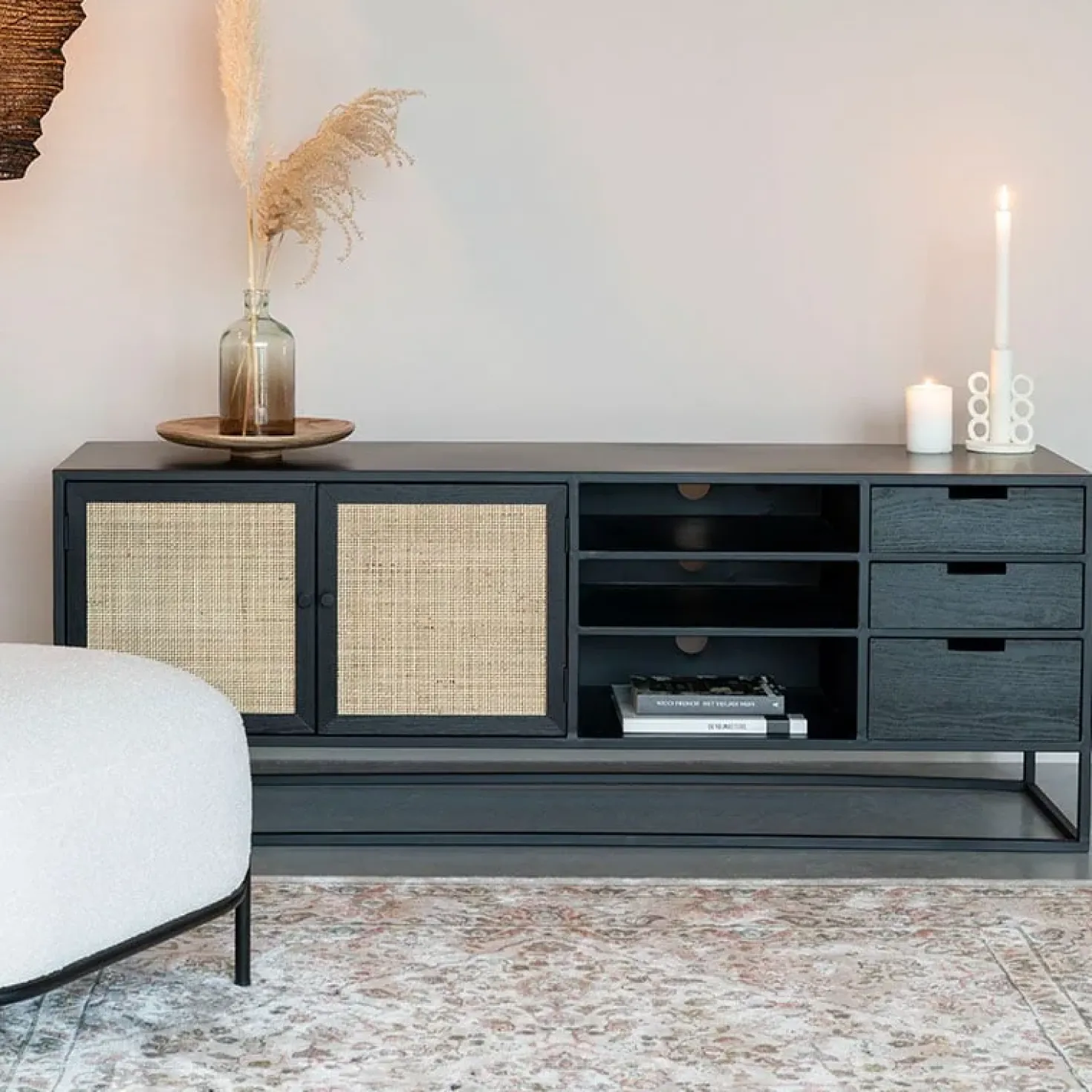 Muji tv meubel met 3 lades rotan 150cm
