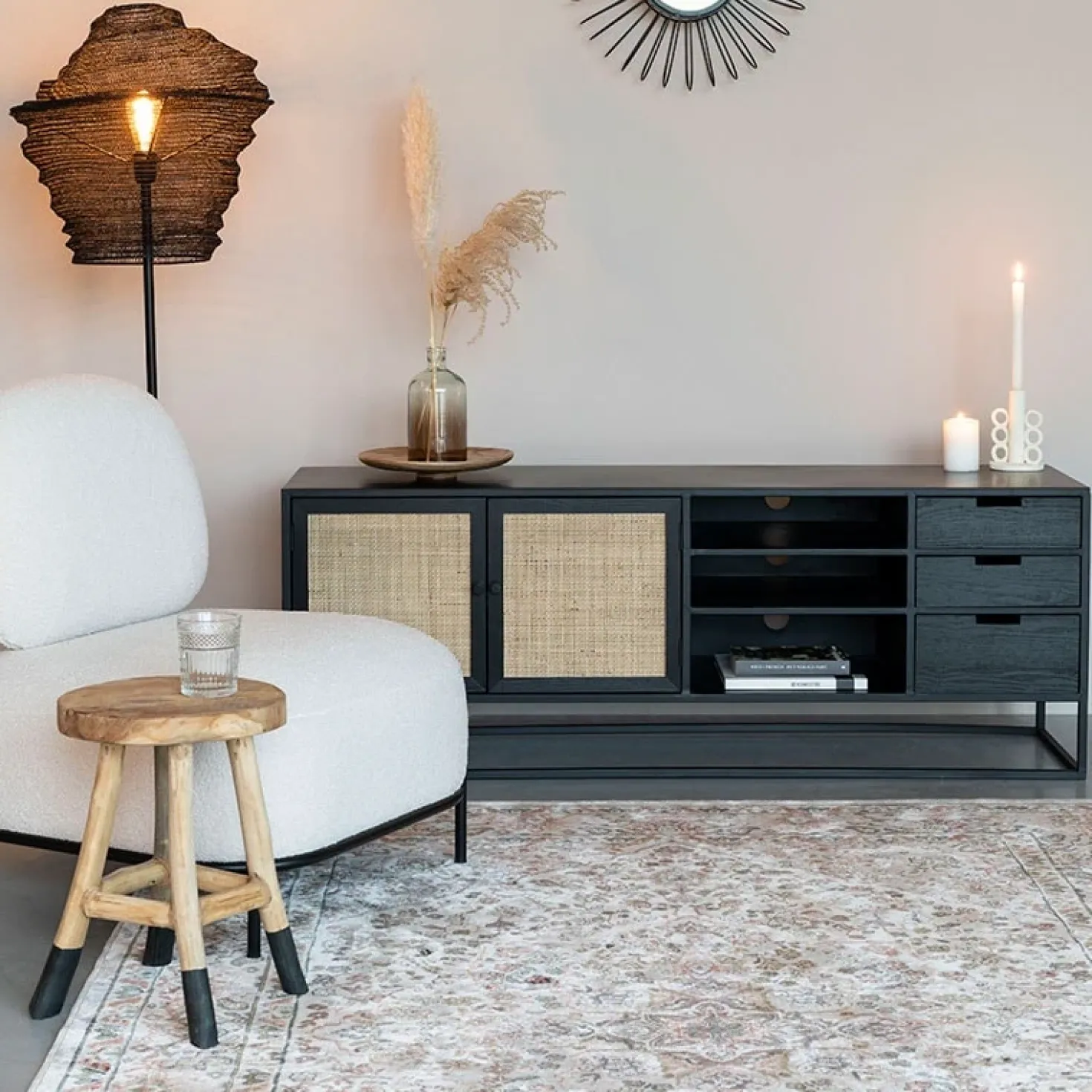 Muji tv meubel met 3 lades rotan 150cm