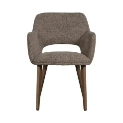 Murat Eetkamerstoel Taupe Met Houten Poot Bruin