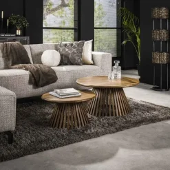 Namra Salontafel set van 2 conisch Massief mangohout zandkleur