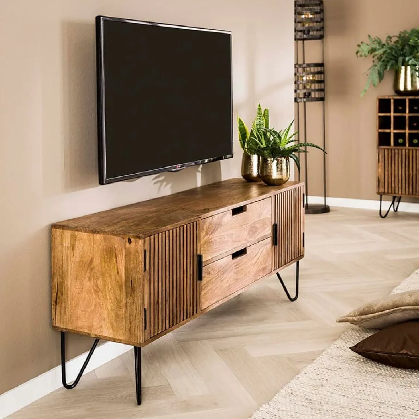 Namra tv meubel mangohout zandkleur