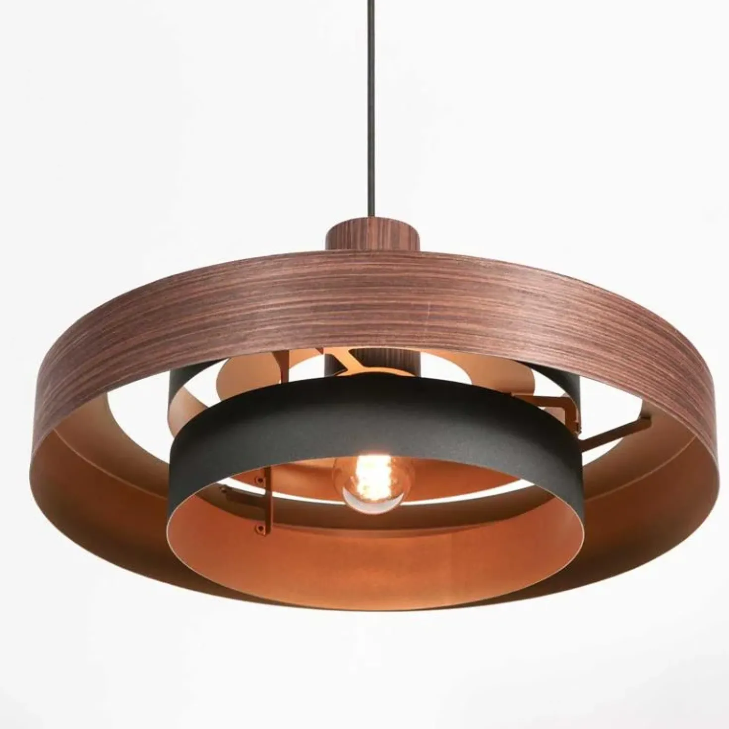 Naro 1-lichts Hanglamp Houtlook Zwart